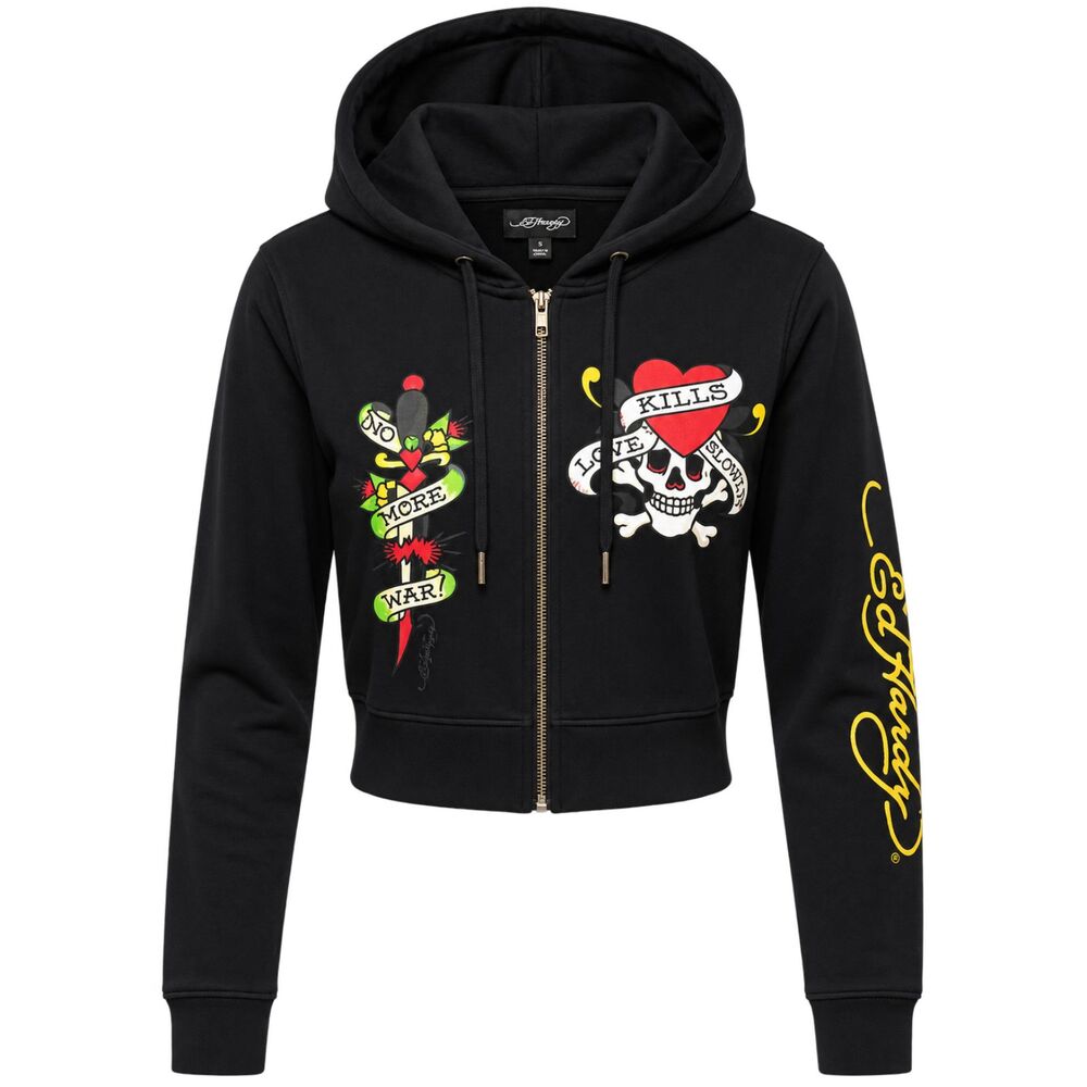 Ed Hardy Love Kills Slowly Skull Cropped Zip Hoodie Y2K